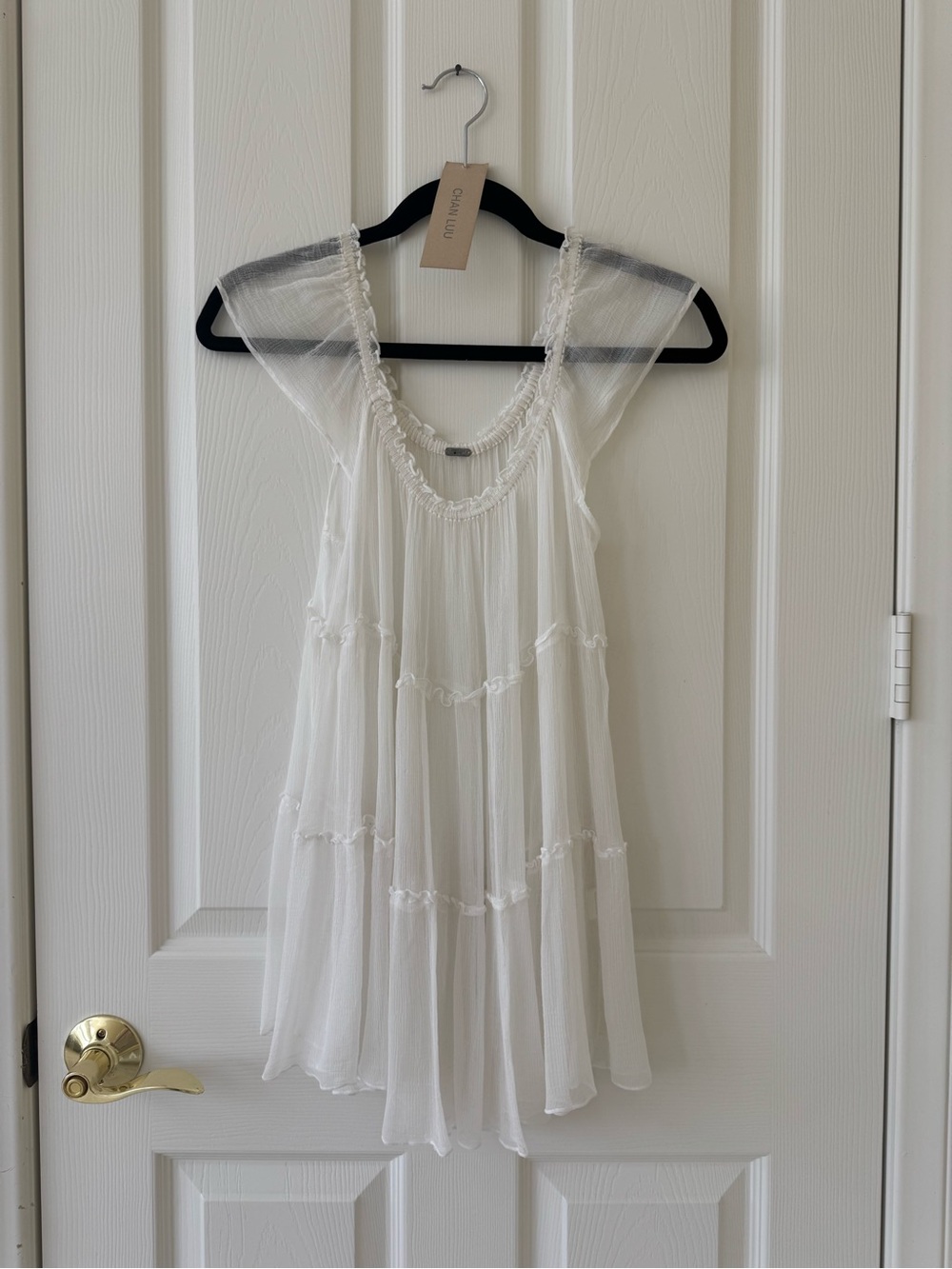Chan Luu White Ruffled Sheer Top